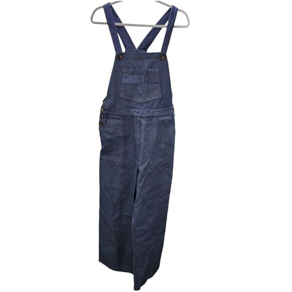 FRNCH Paris Daniella Overalls‎ Medium Blue Marine Wide Leg Soft Cotton Denim NWT - Picture 2 of 14
